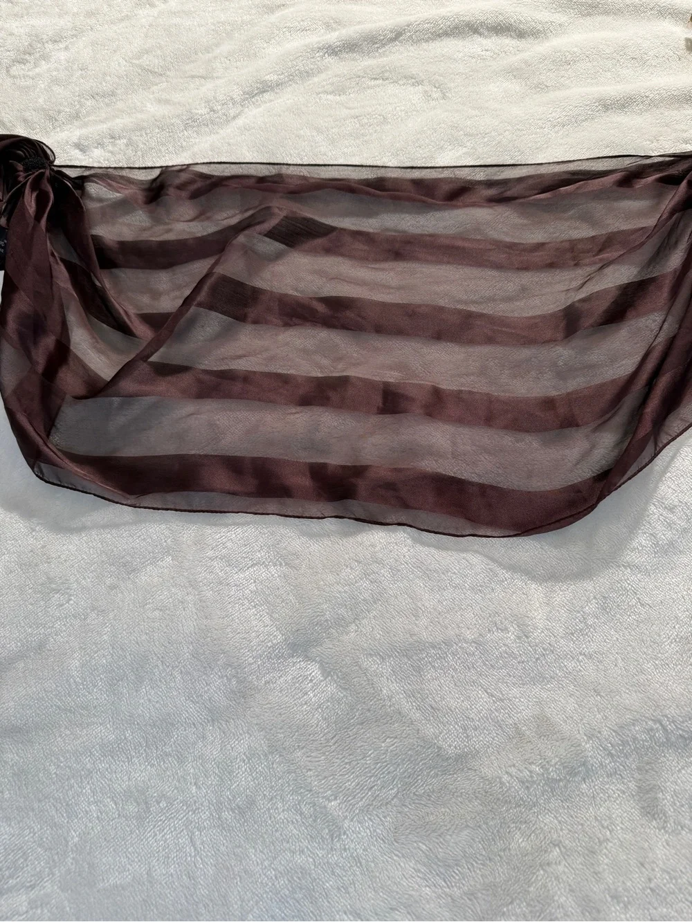 NWT Vintage Cejon Ready-Tie Scarf Sheer Stripe Wrap Shawl Brown Rosette Velcro